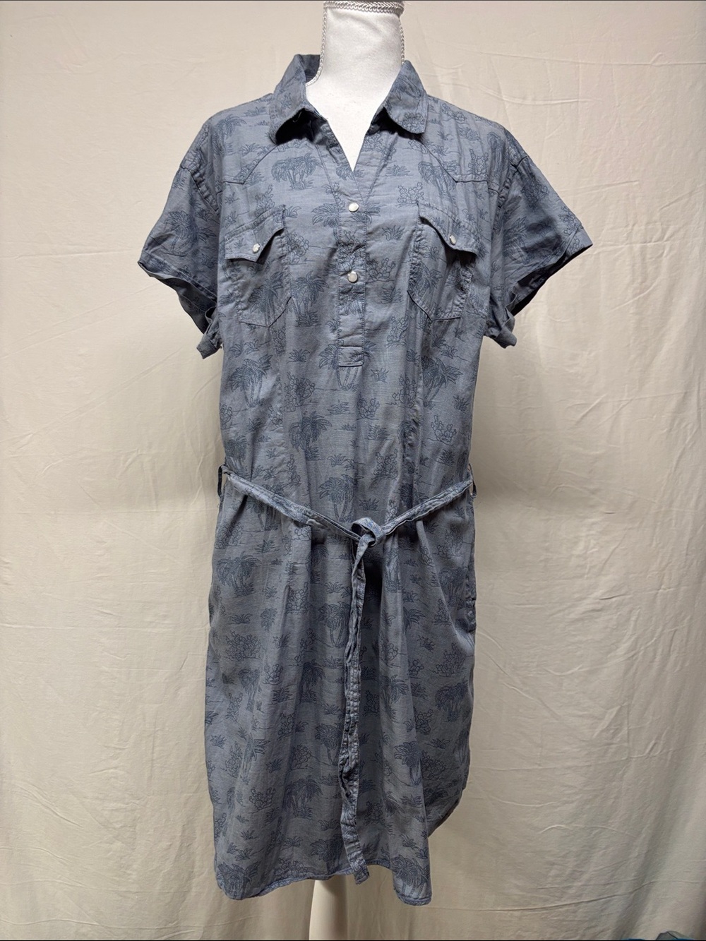 Light Blue Midi Shirt Dress with Tie Waist
